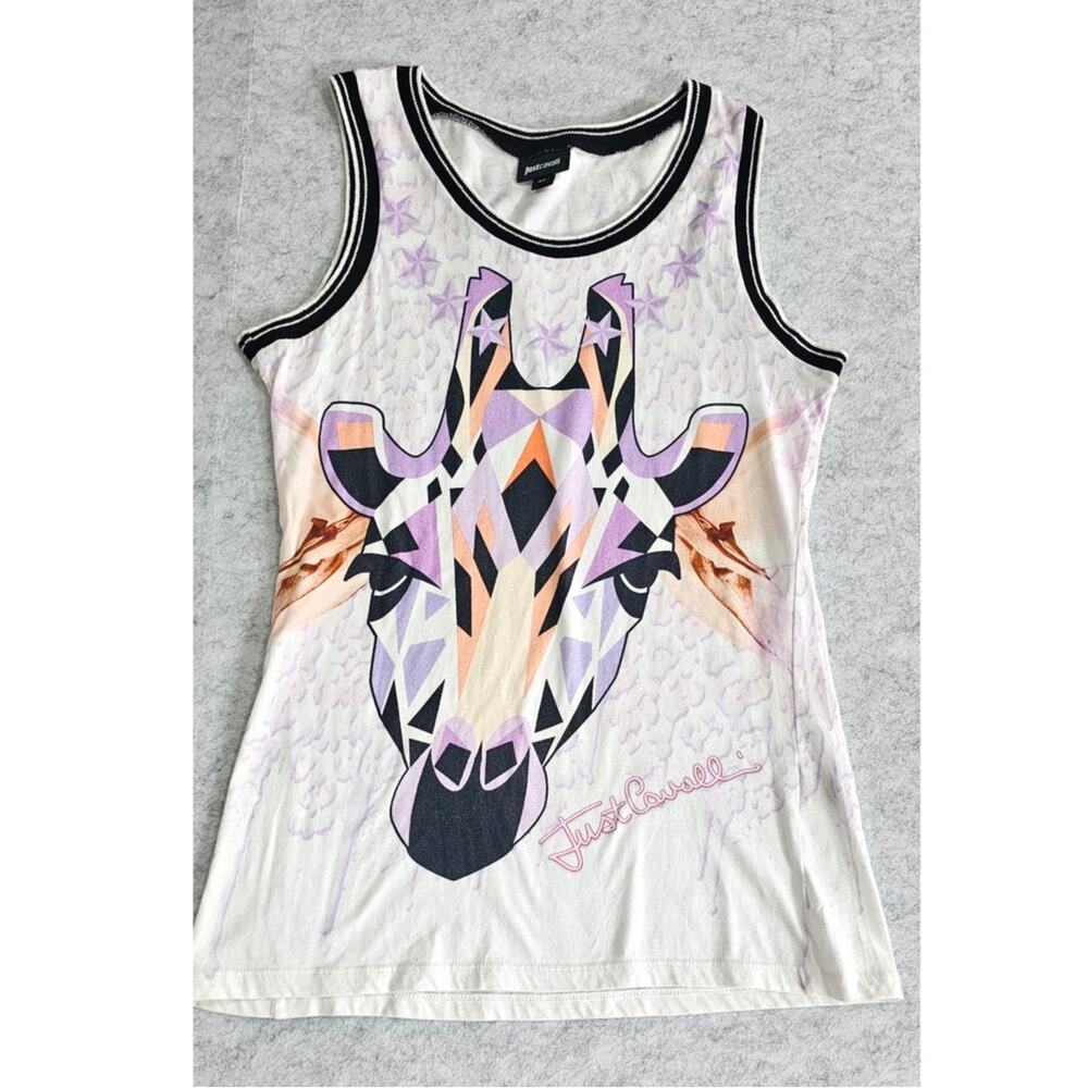 Just Cavalli Womens Giraffe Animal Print Tank Top Size 42 US Sz M Made In Italy